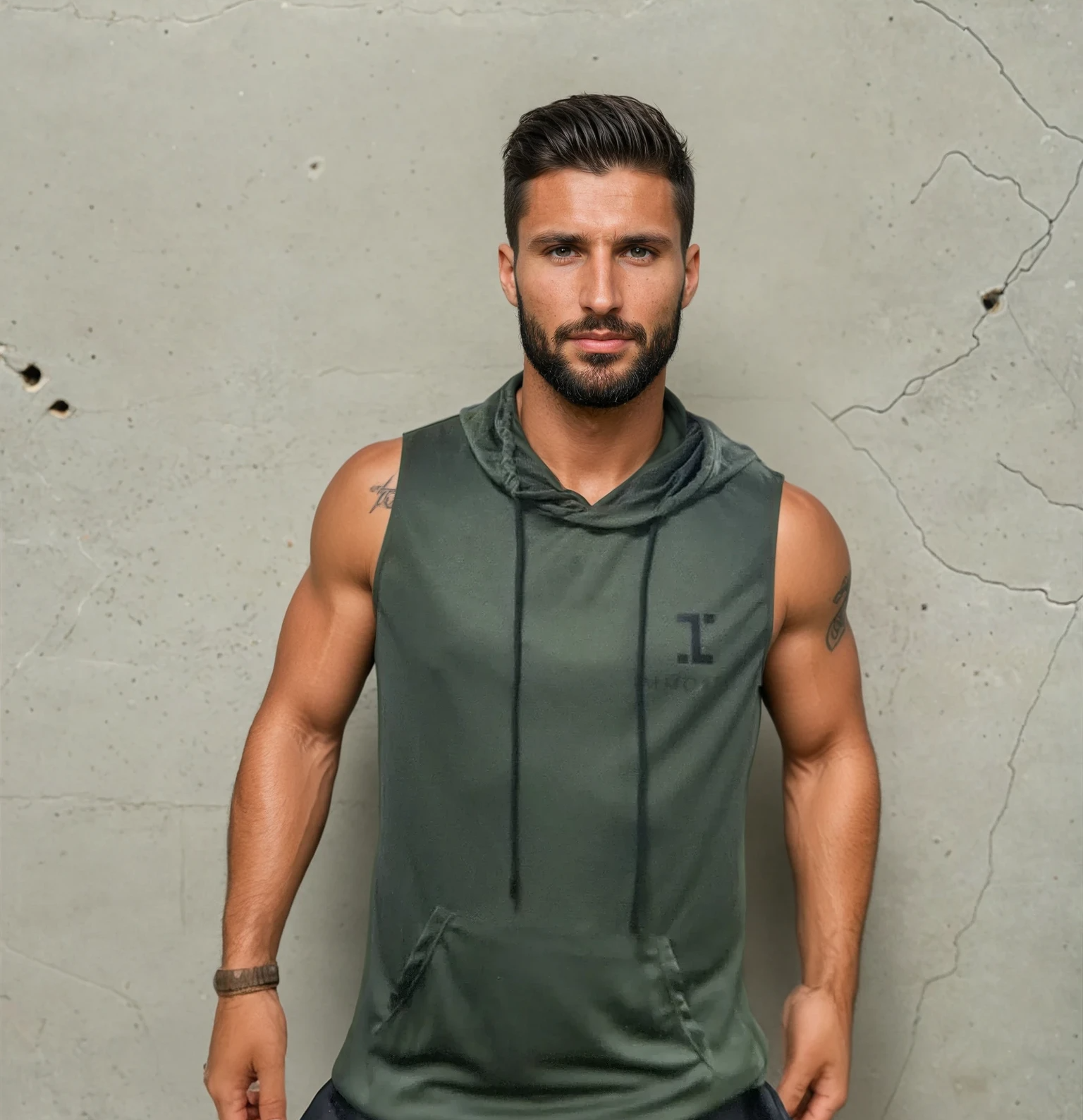 Men's Sleeveless Active Hoodie (Army Green)