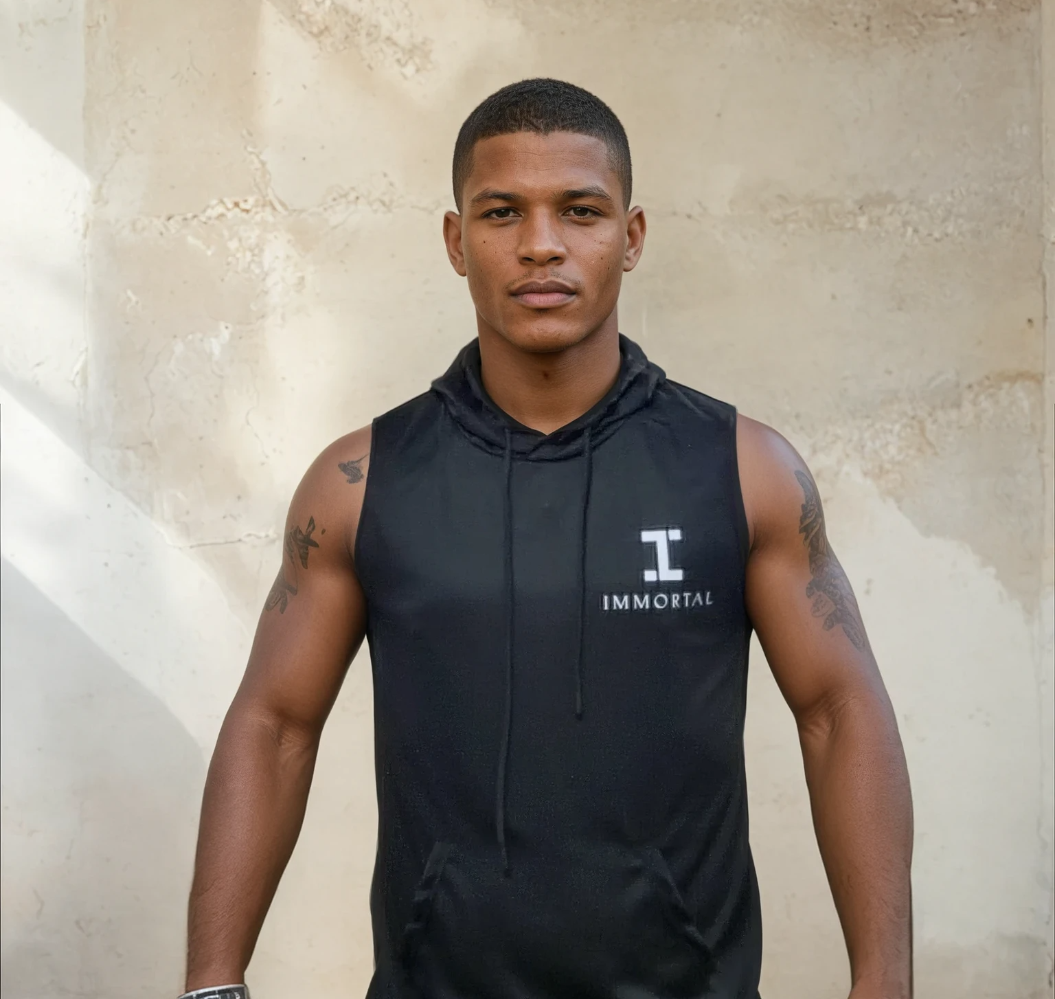 Men's Sleeveless Active Hoodie (Black)