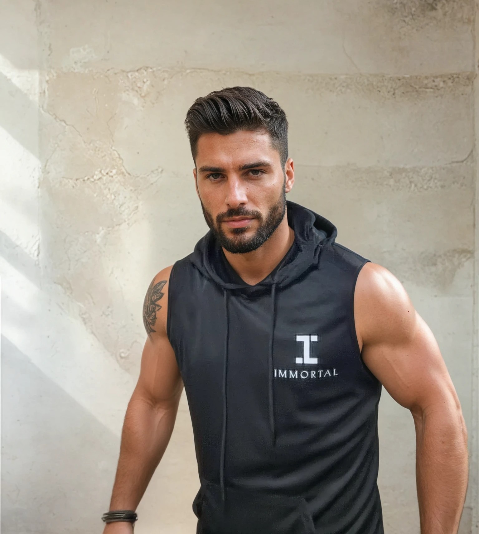 Men's Sleeveless Active Hoodie (Black)