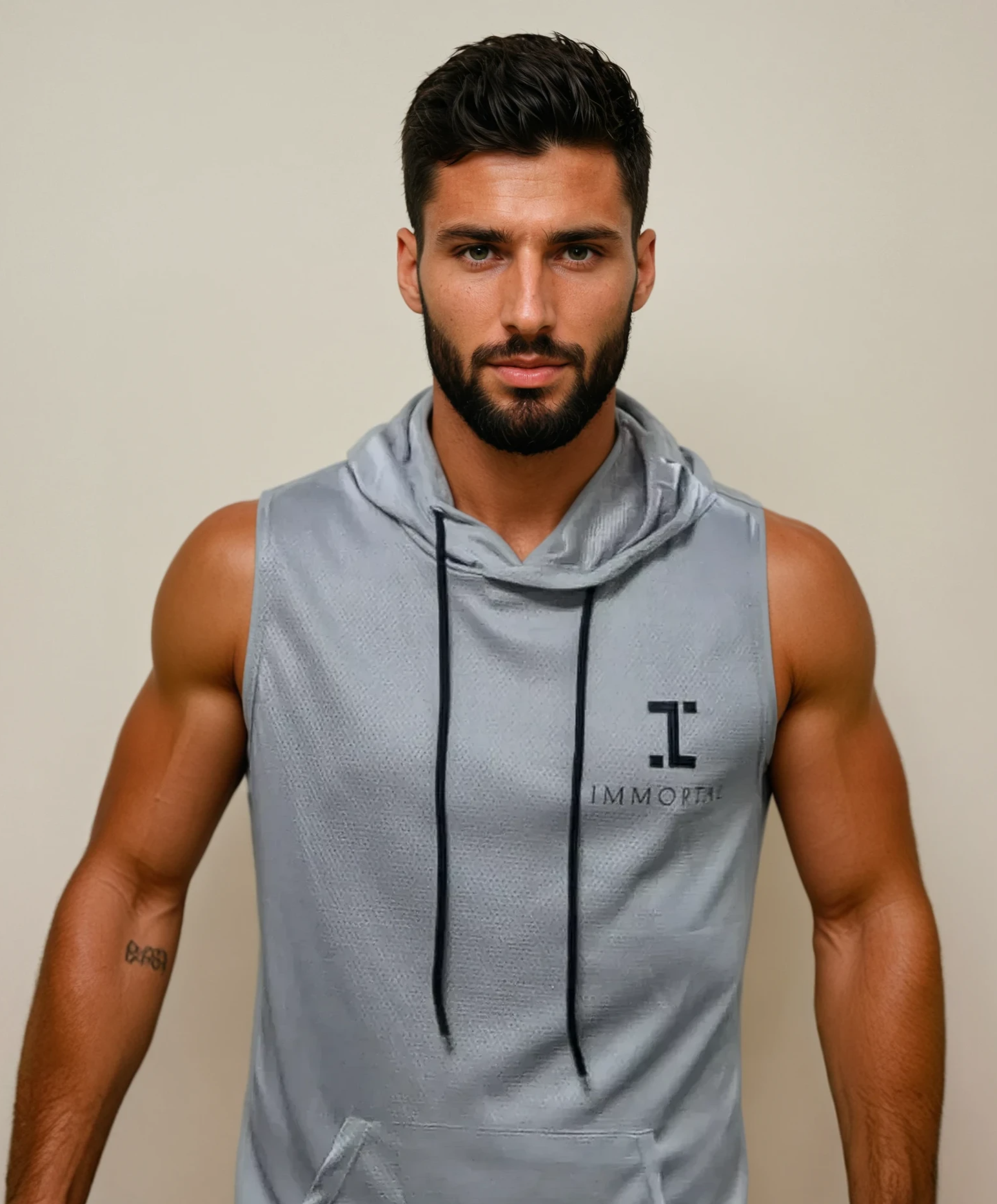 Men's Sleeveless Active Hoodie (Silver/Grey)